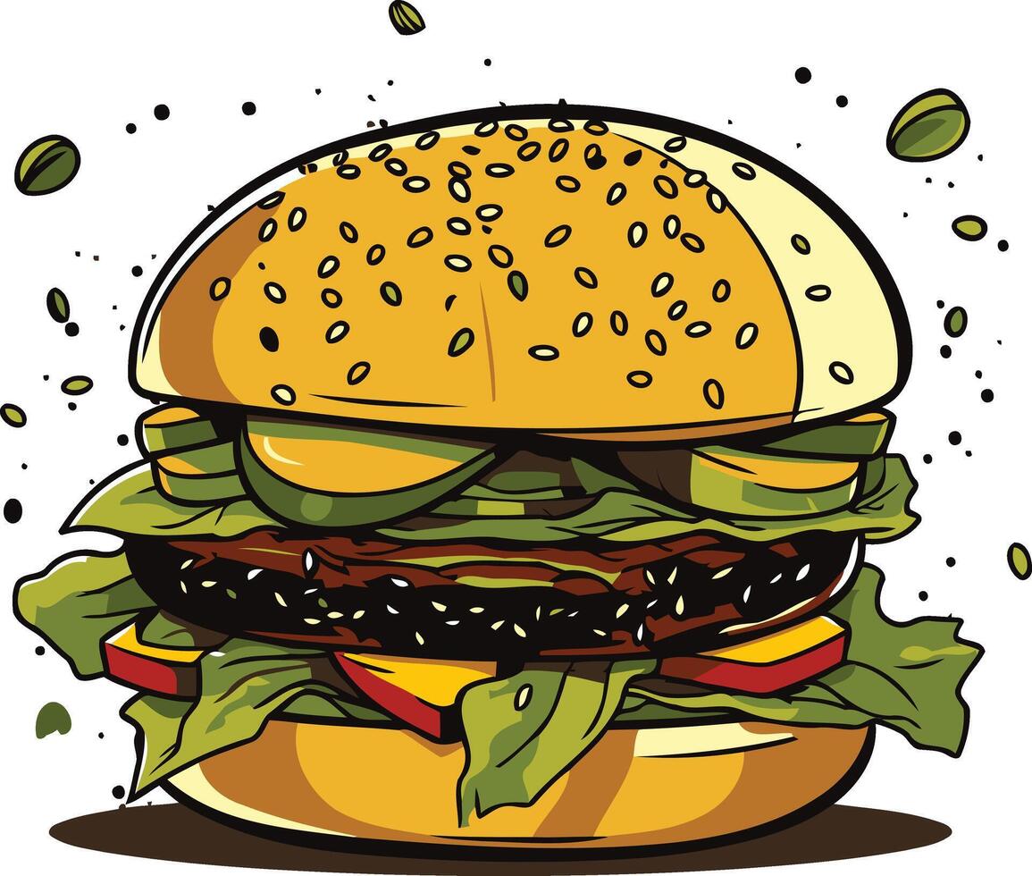 Mouthwatering Sesame Seed Burger with Fresh Veggies vector