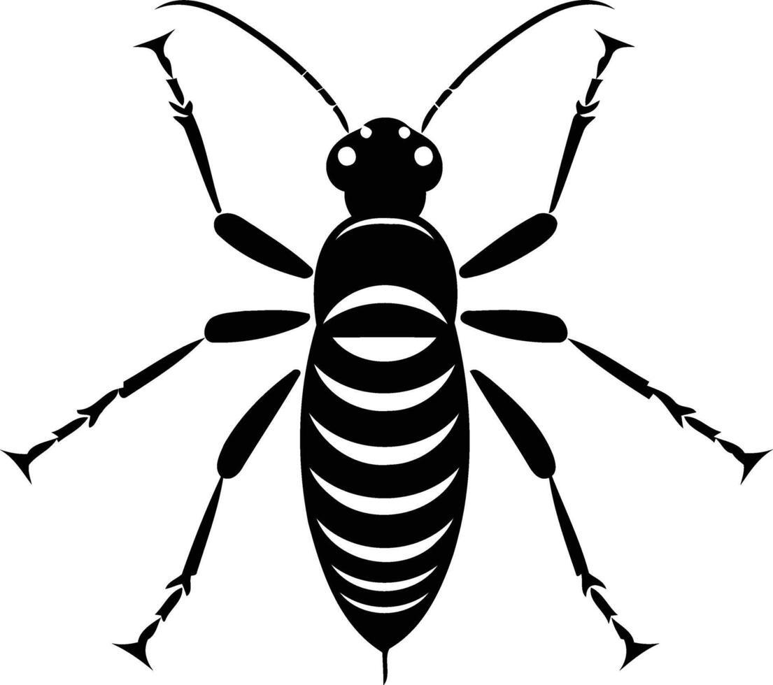 A bold and graphic illustration of a black and white insect with a segmented body vector