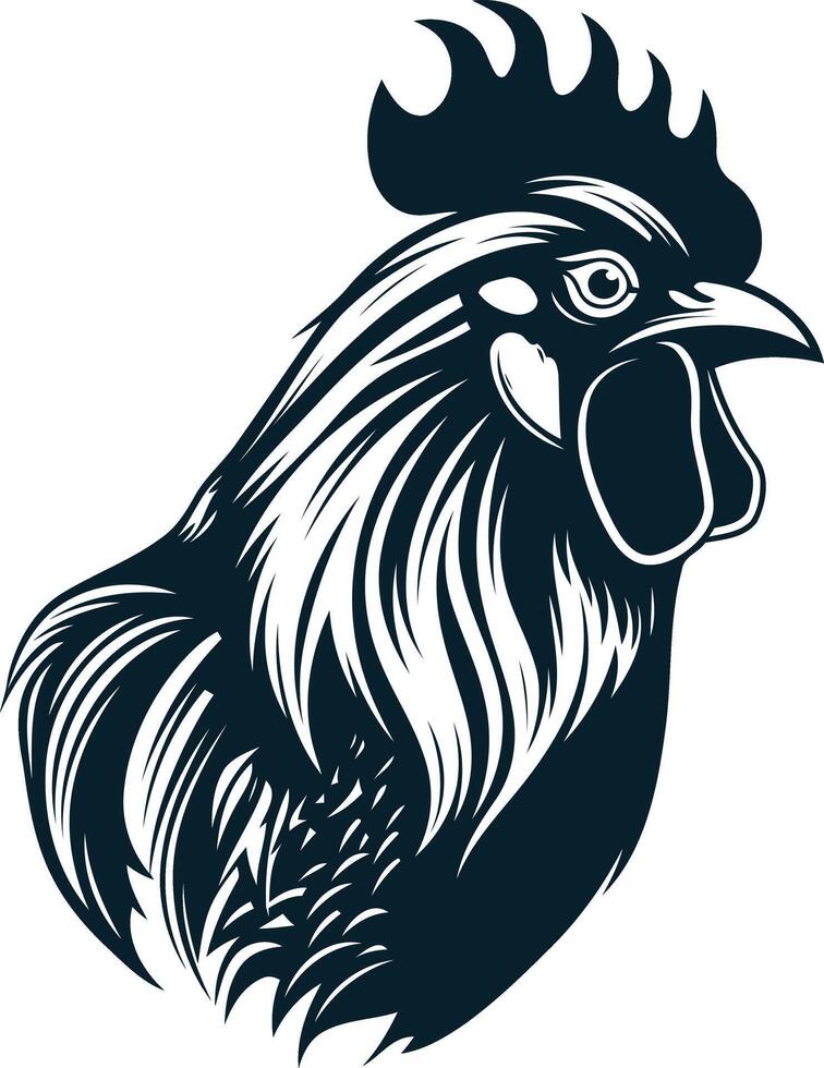 Rooster Head Illustration in Black and White vector