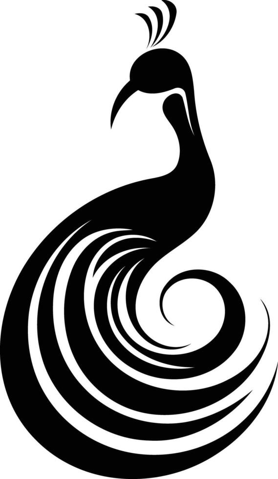 Elegant black and white peacock silhouette logo design vector