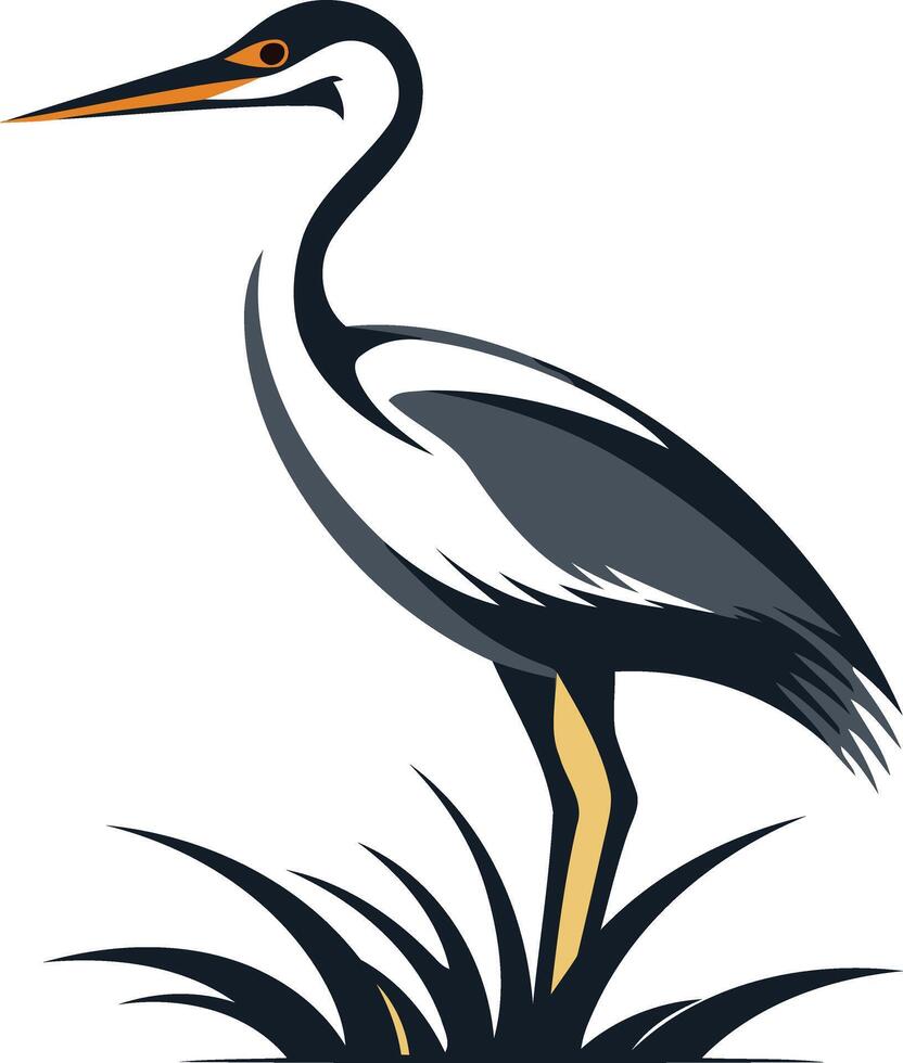 Elegant Grey Heron in a Lush Meadow vector