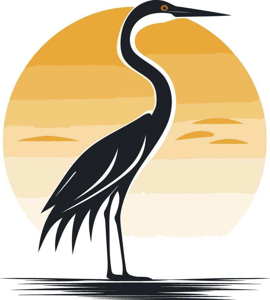 Silhouette of a Heron Against the Sunset vector