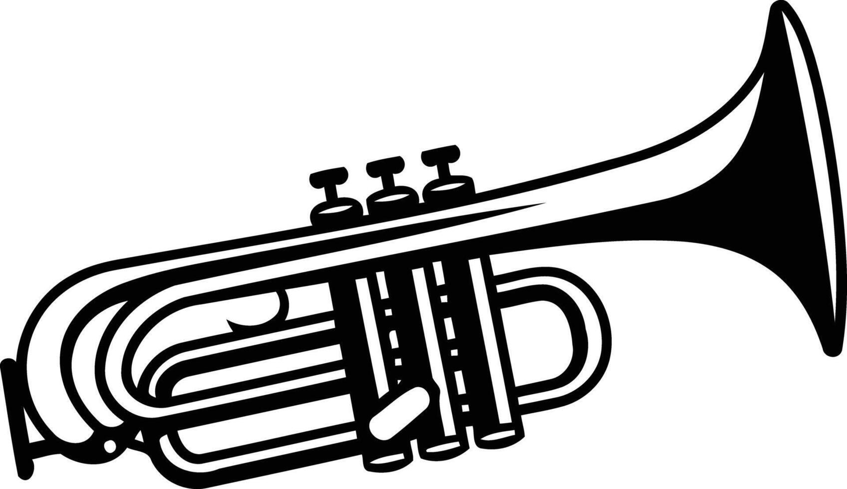 A simple black and white illustration of a trumpet, perfect for musical themes, branding, and design projects vector