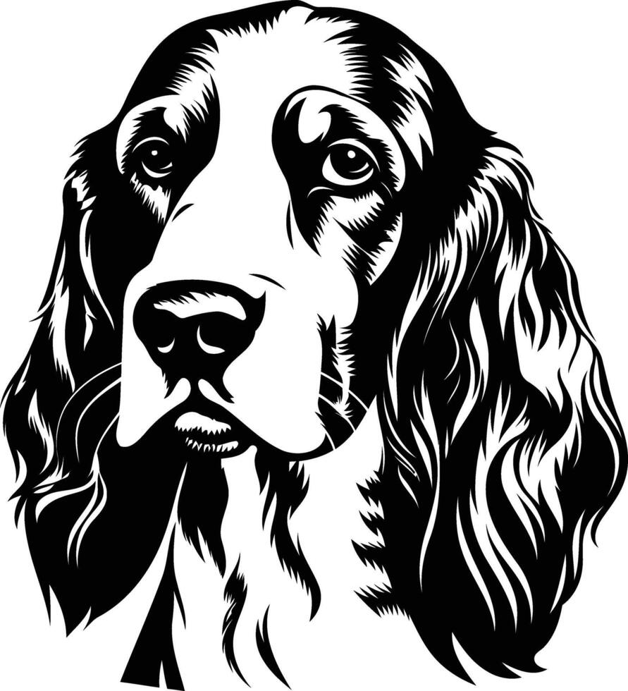 Black and white illustration of a springer spaniel head, perfect for dog lovers, tattoo designs, or any project needing a stylish canine image vector