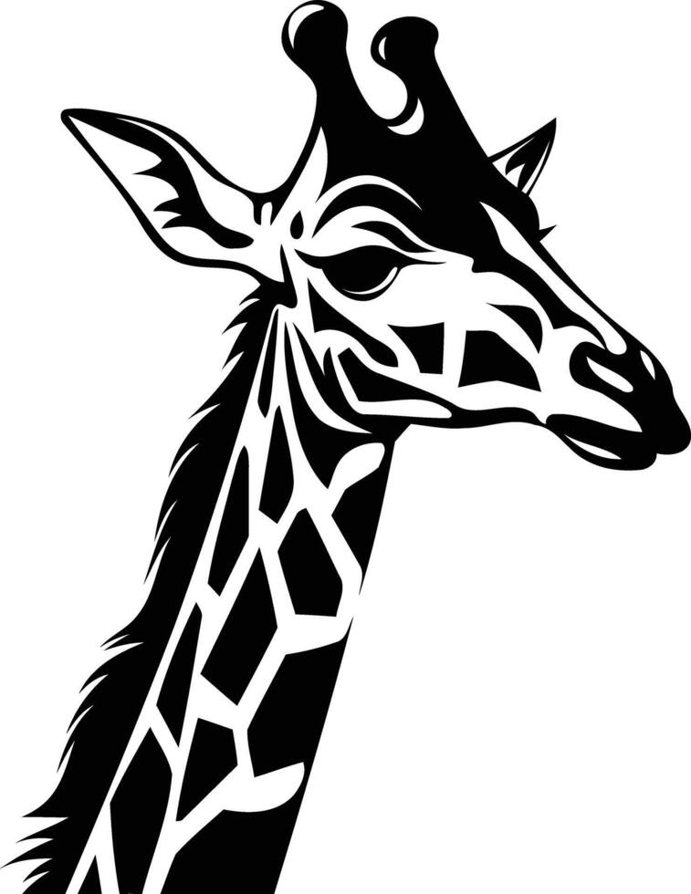 Black and white silhouette of a giraffe's head, perfect for logo design, tattoo inspiration, or any project needing a touch of animal grace vector