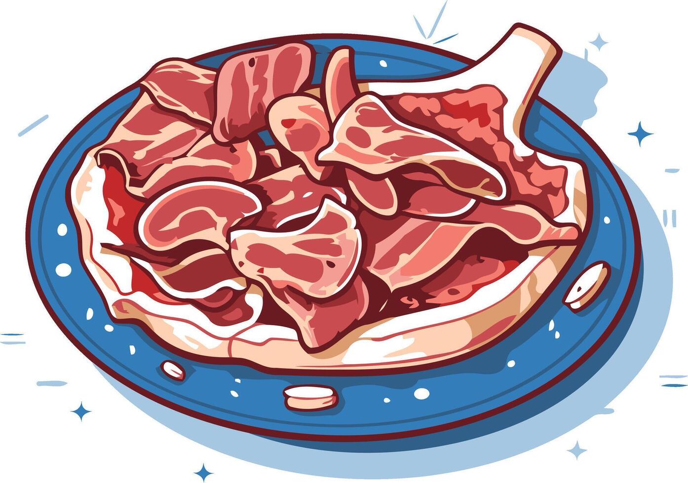 Raw Meat on a Blue Plate vector