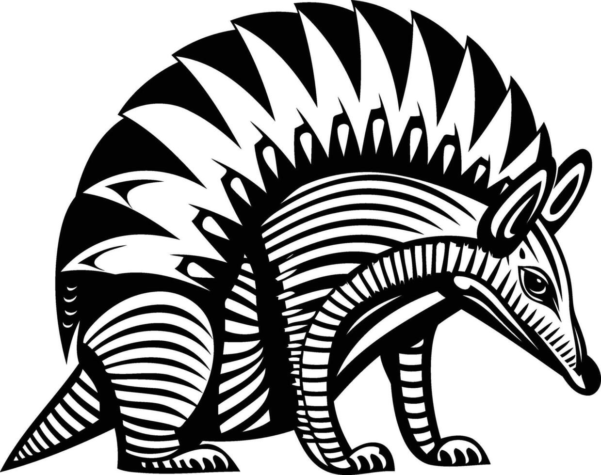 Striking black and white illustration of an armadillo, perfect for tattoo designs, branding, or any project needing a unique animal motif vector