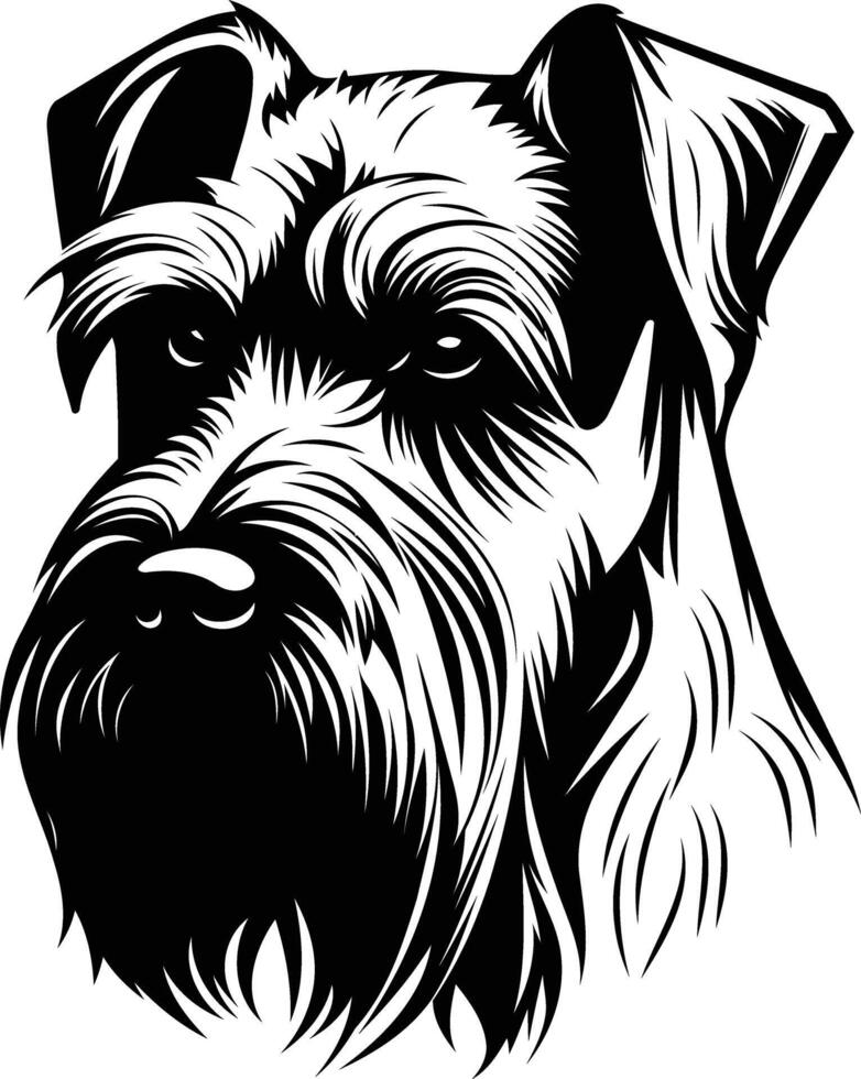 Black and white illustration of a schnauzer dog's head vector