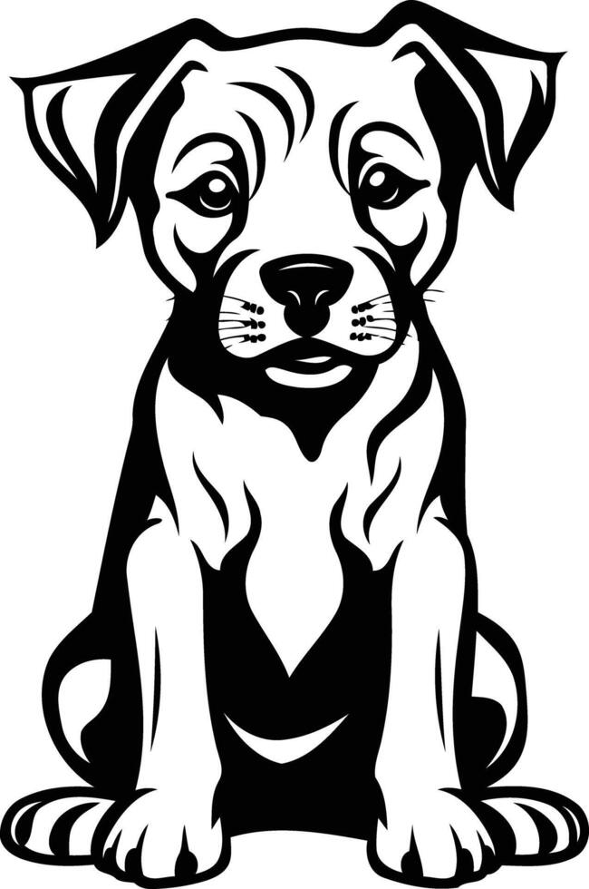 Cute black and white illustration of a sitting puppy vector