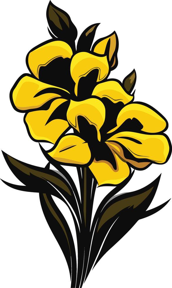 Yellow Flower Illustration with Black Stems and Buds vector