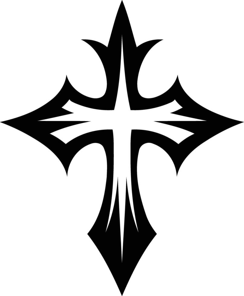 Stylish black and white cross design with intricate details, perfect for tattoo inspiration, branding, or religious imagery vector