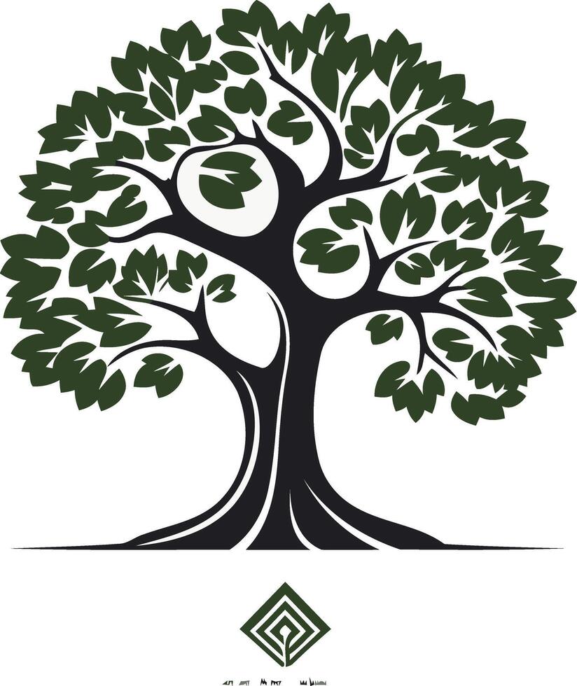 Stylized Tree with Green Foliage and a Thick Trunk vector