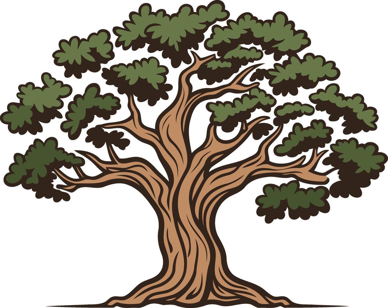 Detailed Illustration of a Mighty Oak Tree vector