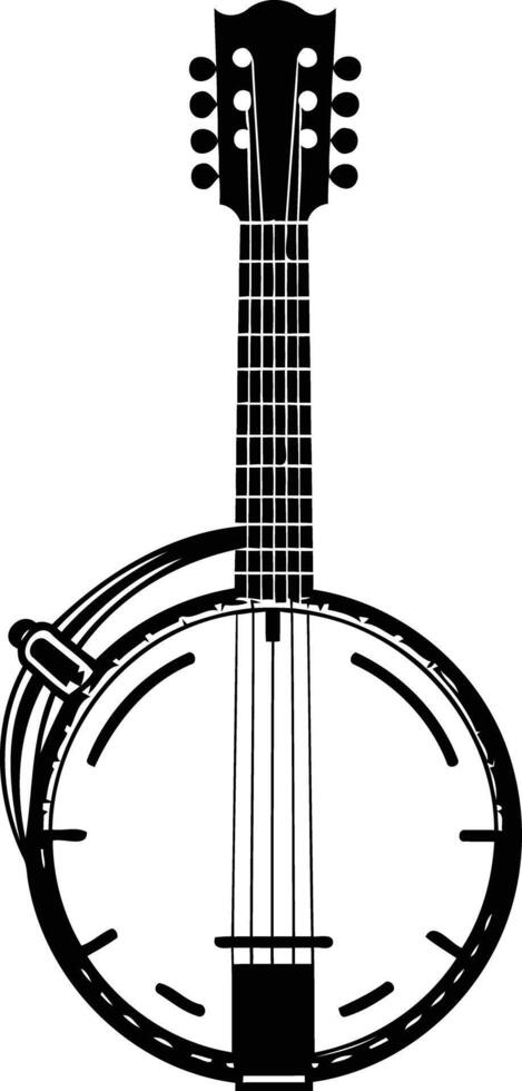 A simple, black and white silhouette of a banjo vector