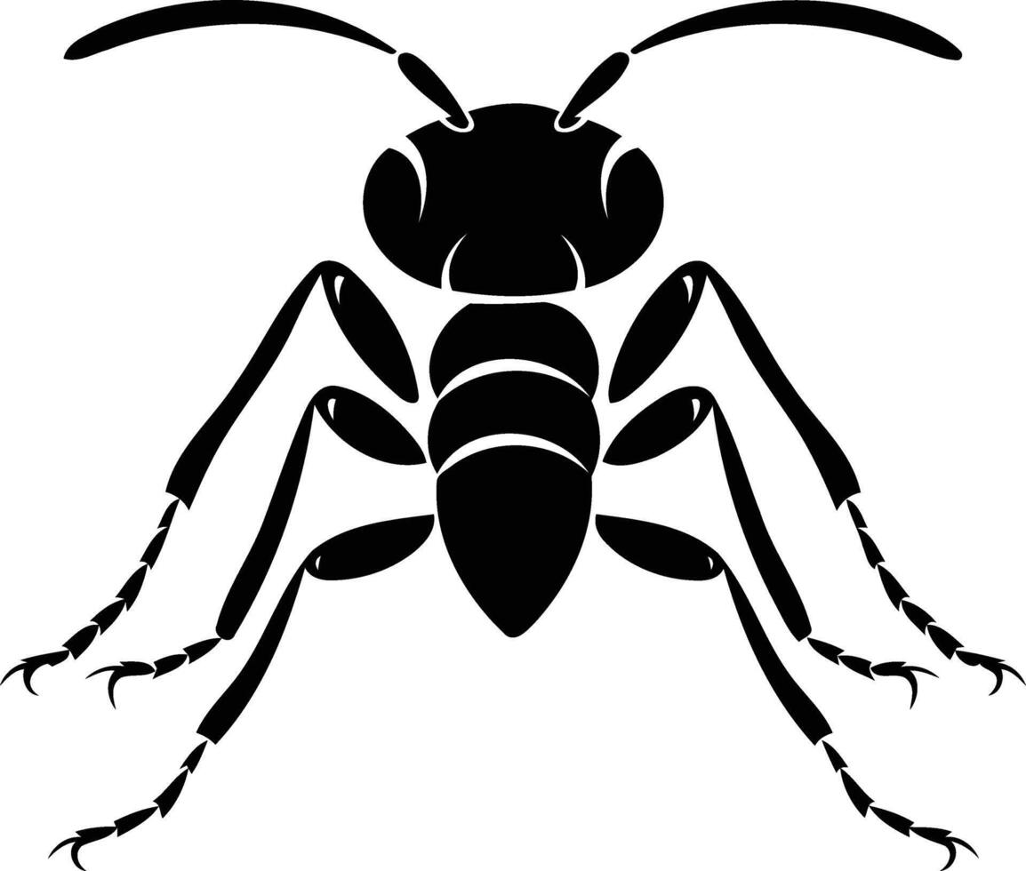 A bold, black silhouette of an ant, perfect for designs needing a strong, symbolic insect image vector