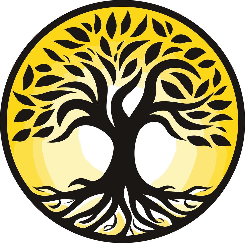 Tree of Life Symbol in Yellow Circle vector