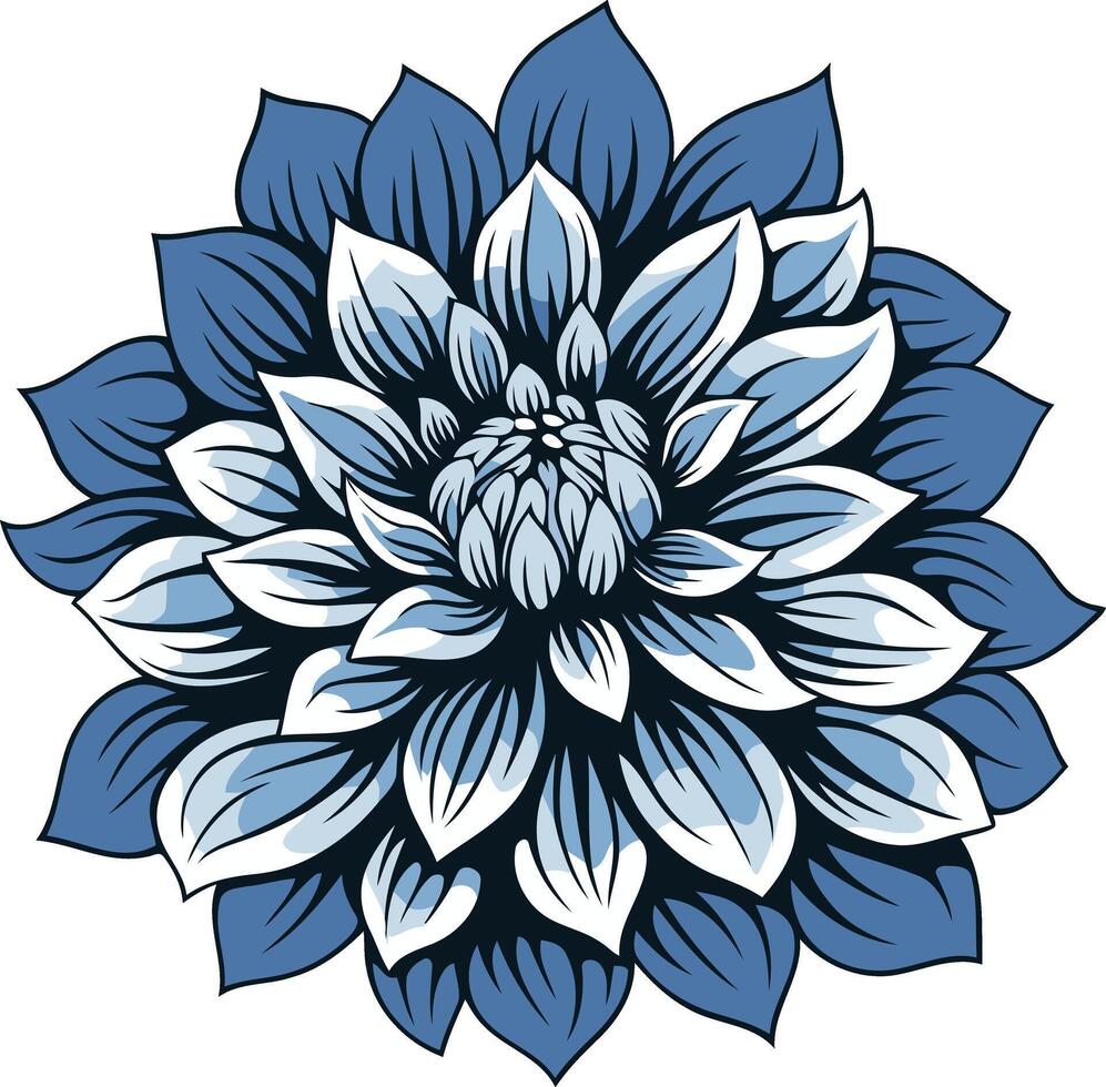 Blue and White Dahlia Flower Illustration vector