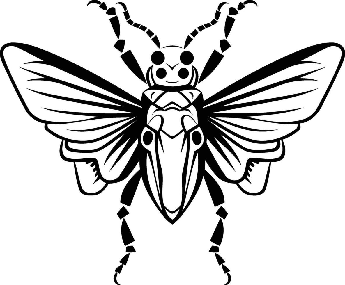 Stylized black and white illustration of a beetle with outstretched wings vector