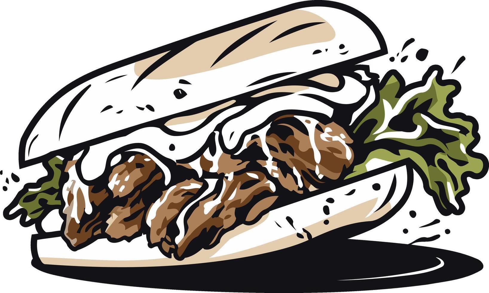 Delicious Philly Cheesesteak Sandwich with Lettuce vector