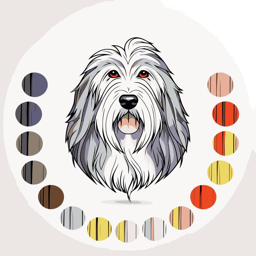 Bearded Collie Portrait with Colour Palette vector