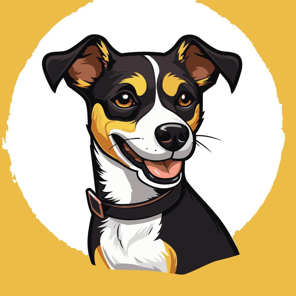 Smiling Black and White Dog with a Tan Patch vector
