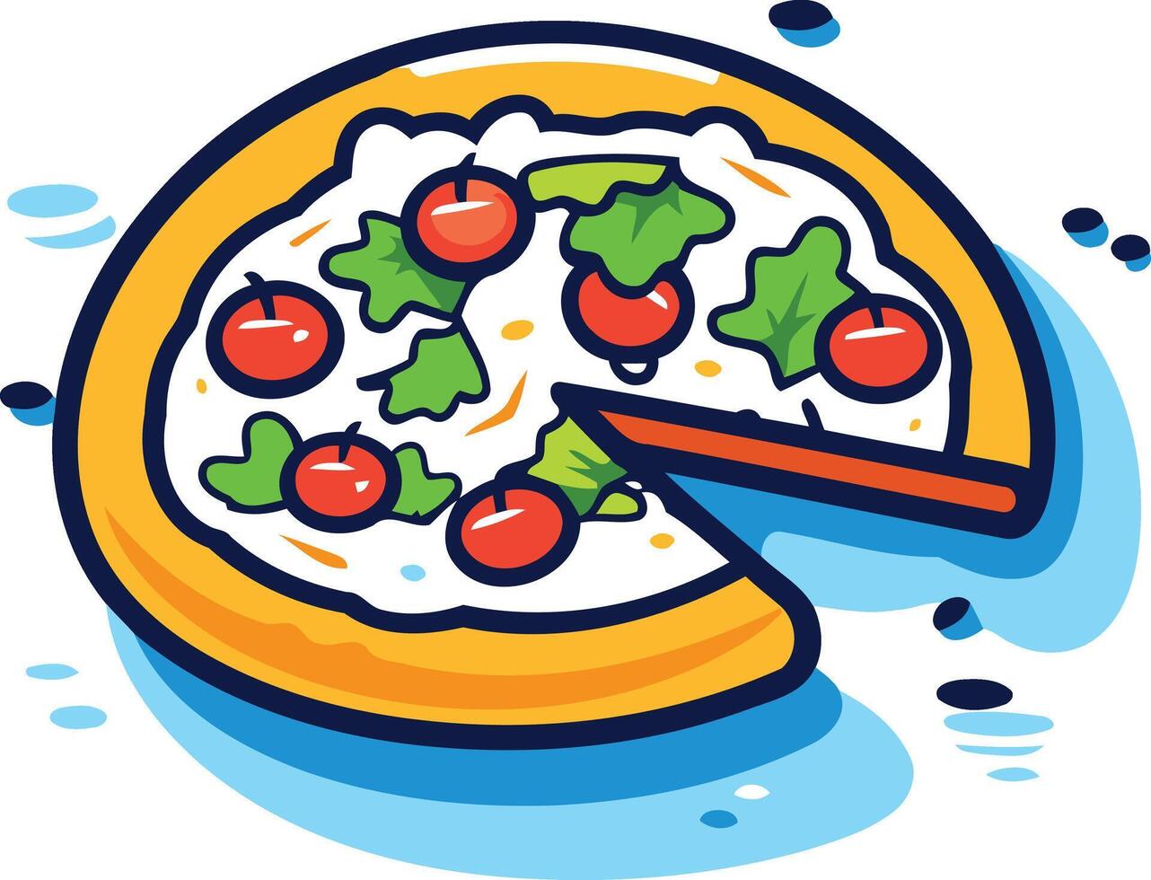 A Delicious Slice of Pizza with Tomatoes and Greens vector