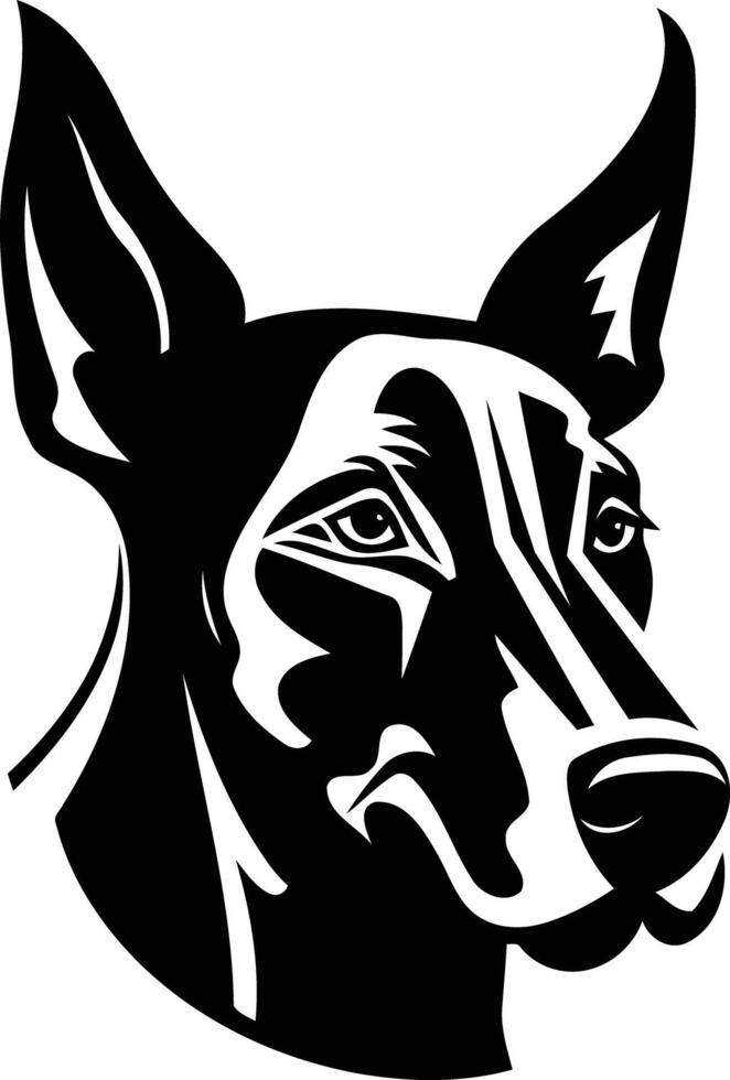 A bold black and white silhouette of a doberman pinscher's head, perfect for creating a strong and powerful logo or design element vector