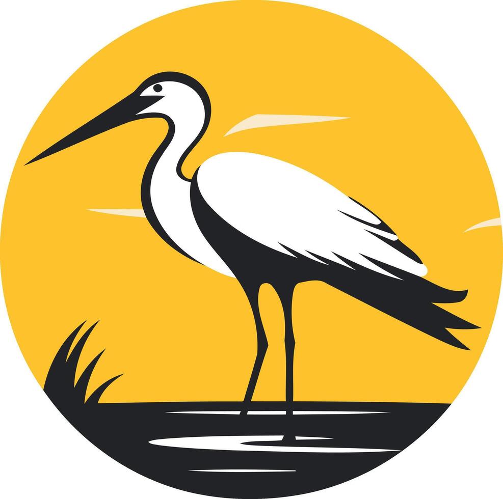 White Heron Standing in Water vector