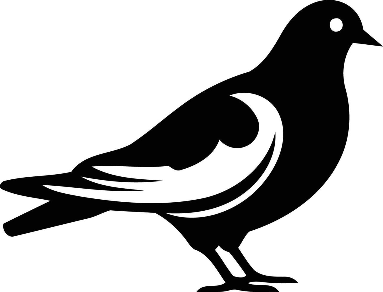 A sleek, stylized silhouette of a dove in black and white vector