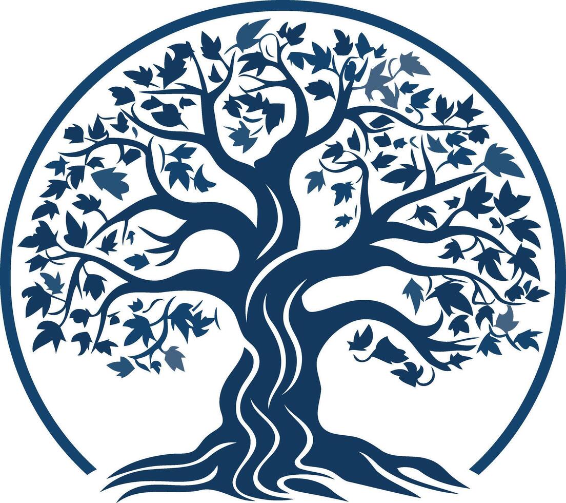 Stylized Tree of Life with Blue Foliage vector