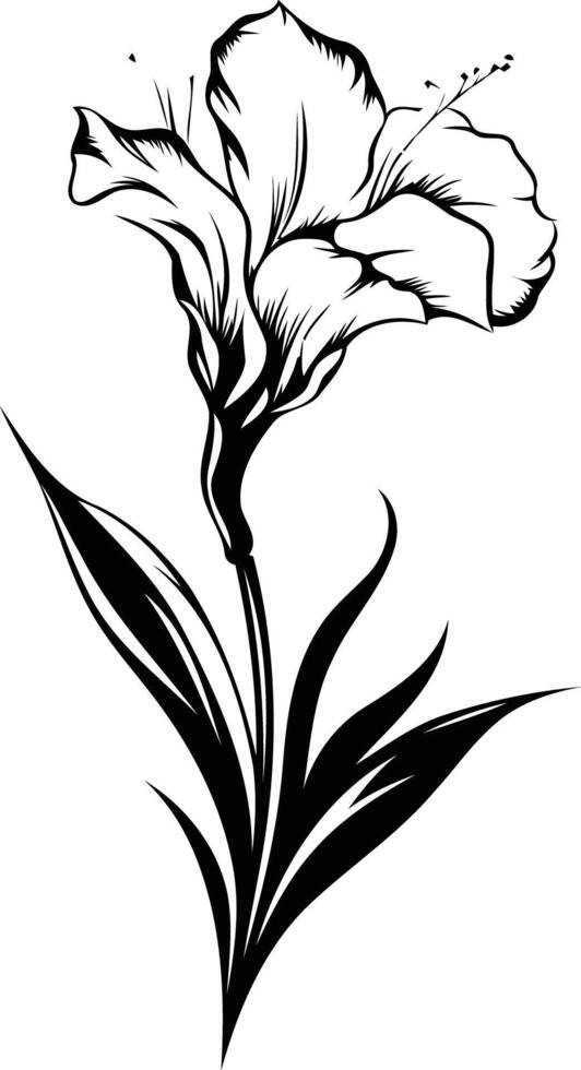 Simple and elegant black and white floral illustration, perfect for design projects, tattoos, and more vector