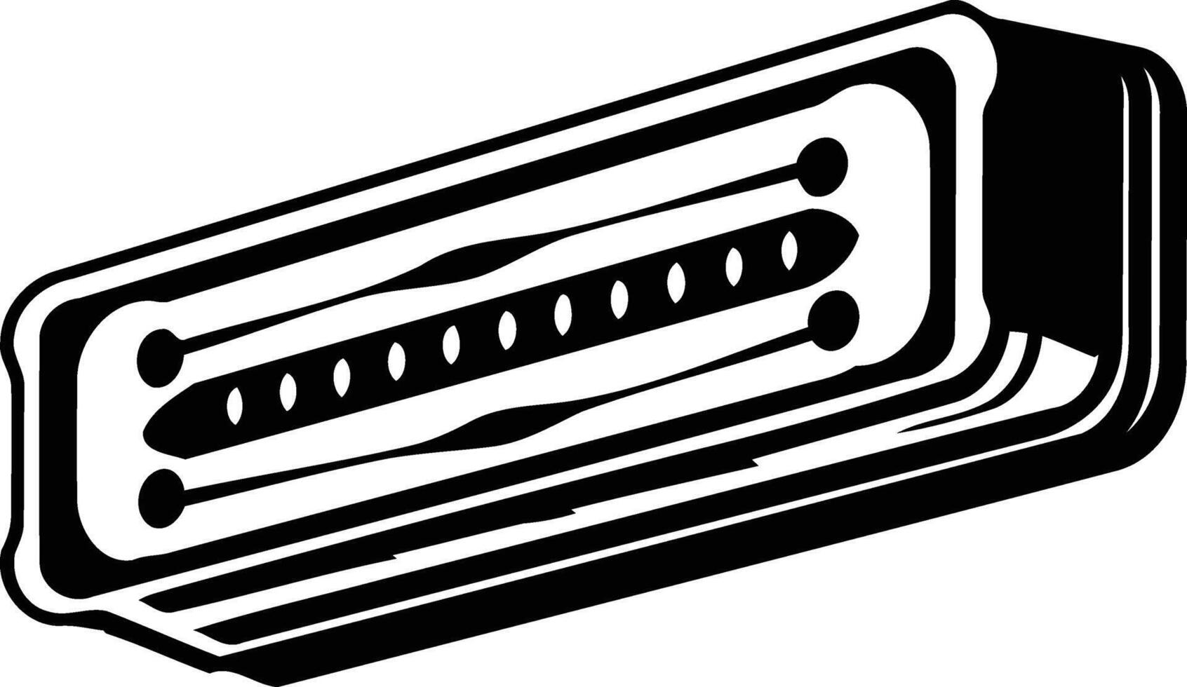 A vintage style illustration of a harmonica in black and white vector