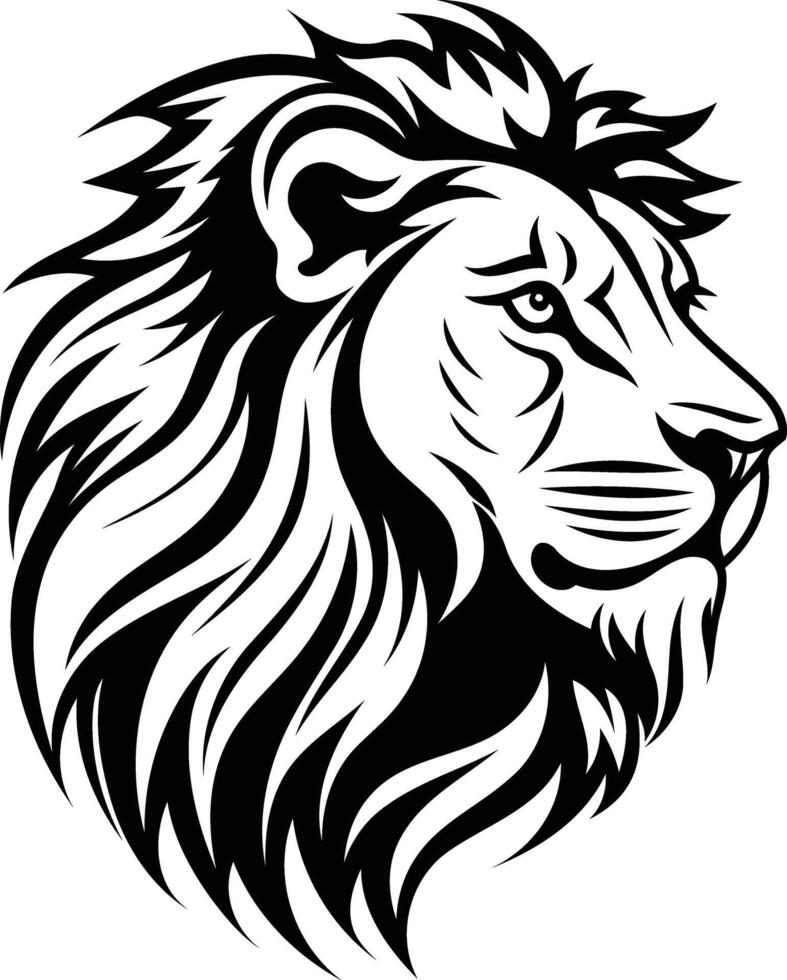 Black and white element illustration of a lion's head in profile, perfect for tattoos, logos, and branding vector