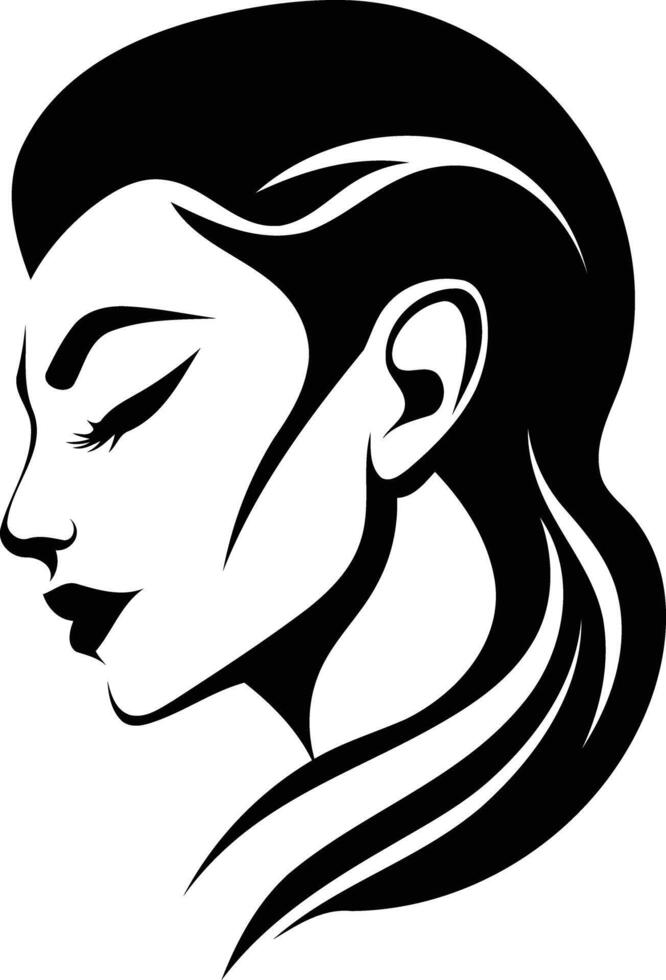 Elegant black and white illustration of a woman's profile with flowing hair, perfect for beauty, fashion, or salon branding vector