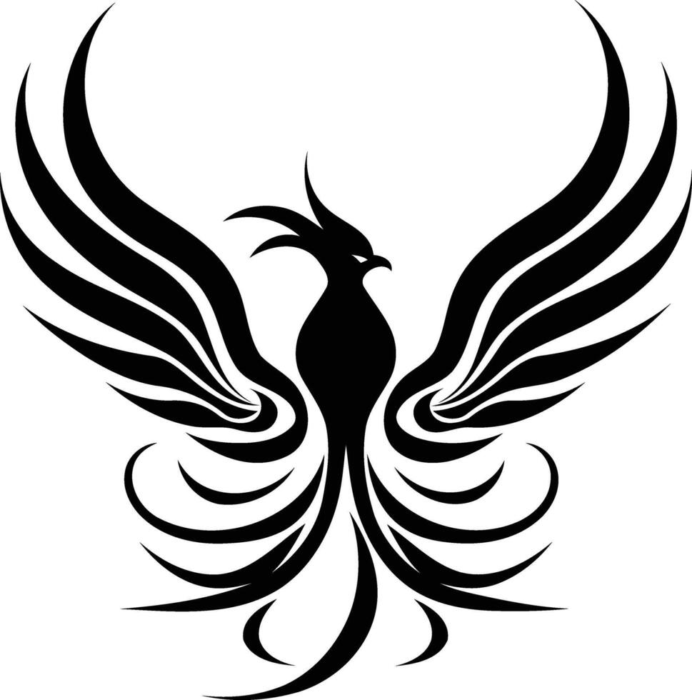 Black and white element illustration of a phoenix bird, ideal for tattoo design, logos, or branding vector