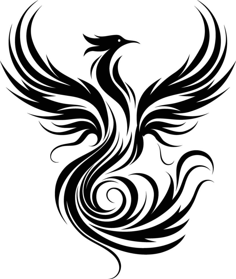 A striking black and white illustration of a stylized phoenix, perfect for tattoos, logos, and designs vector