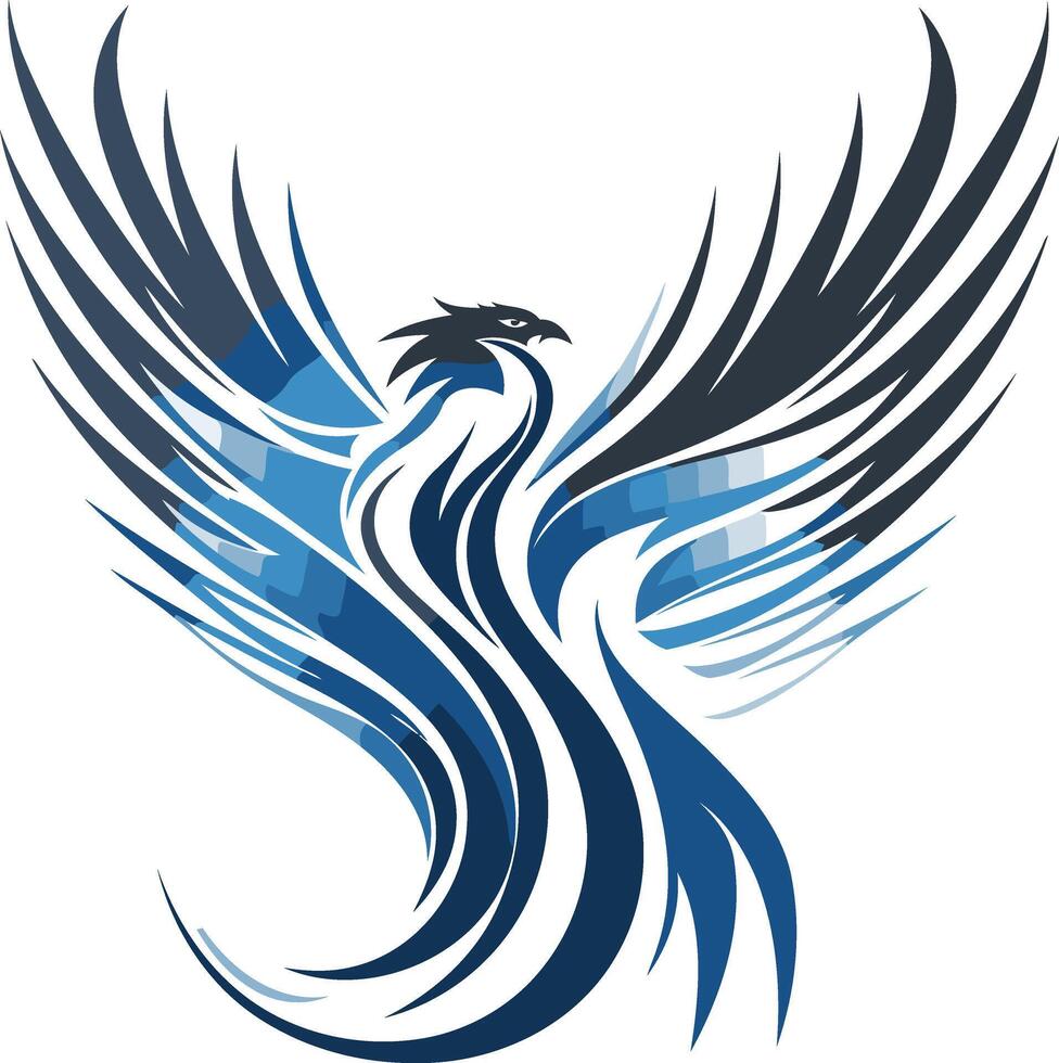 Abstract Blue Phoenix with Spread Wings vector