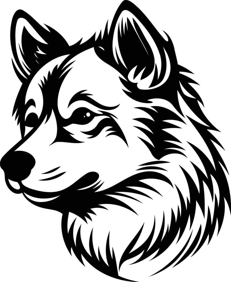 Black and white element illustration of a wolf's head in profile, perfect for tattoos, logos, and other designs vector