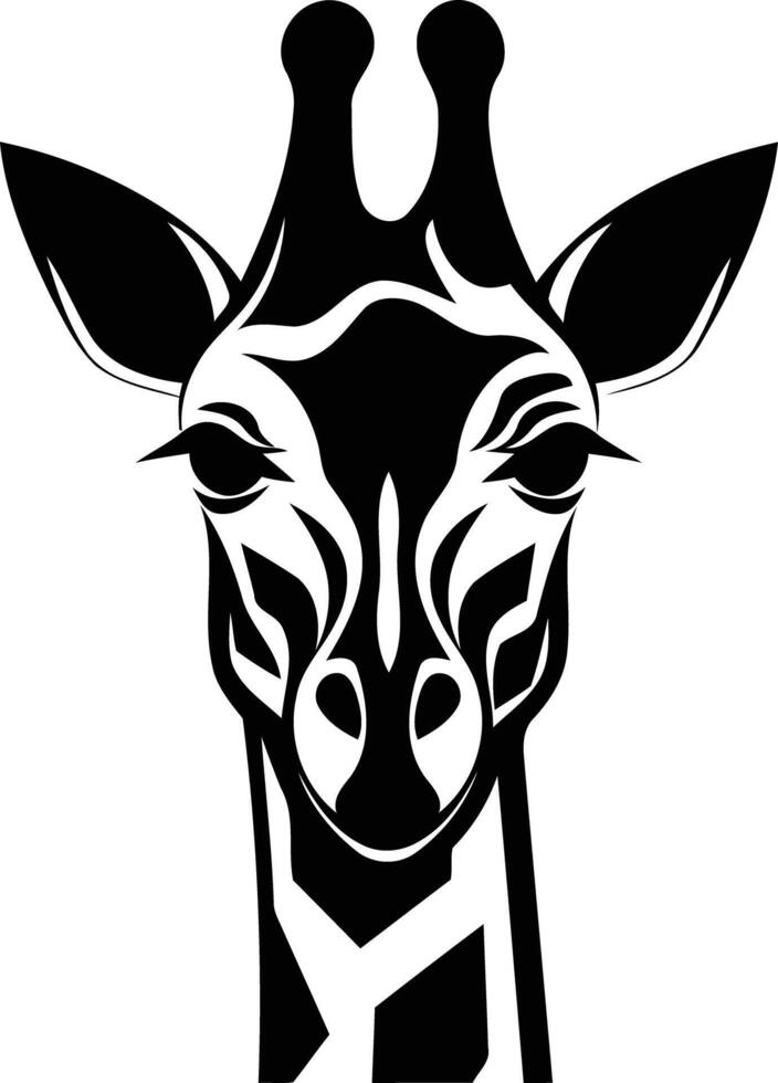 A striking black and white illustration of a giraffe's head, showcasing its unique features and graceful beauty vector