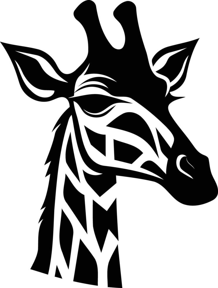 Striking black and white silhouette of a giraffe's head, perfect for logo design, branding, or animal themed projects vector