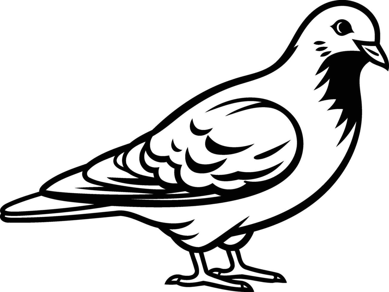 Black and white line art illustration of a pigeon in profile vector