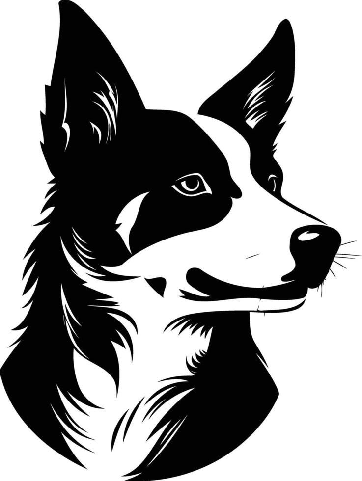 A striking black and white silhouette of a border collie head vector