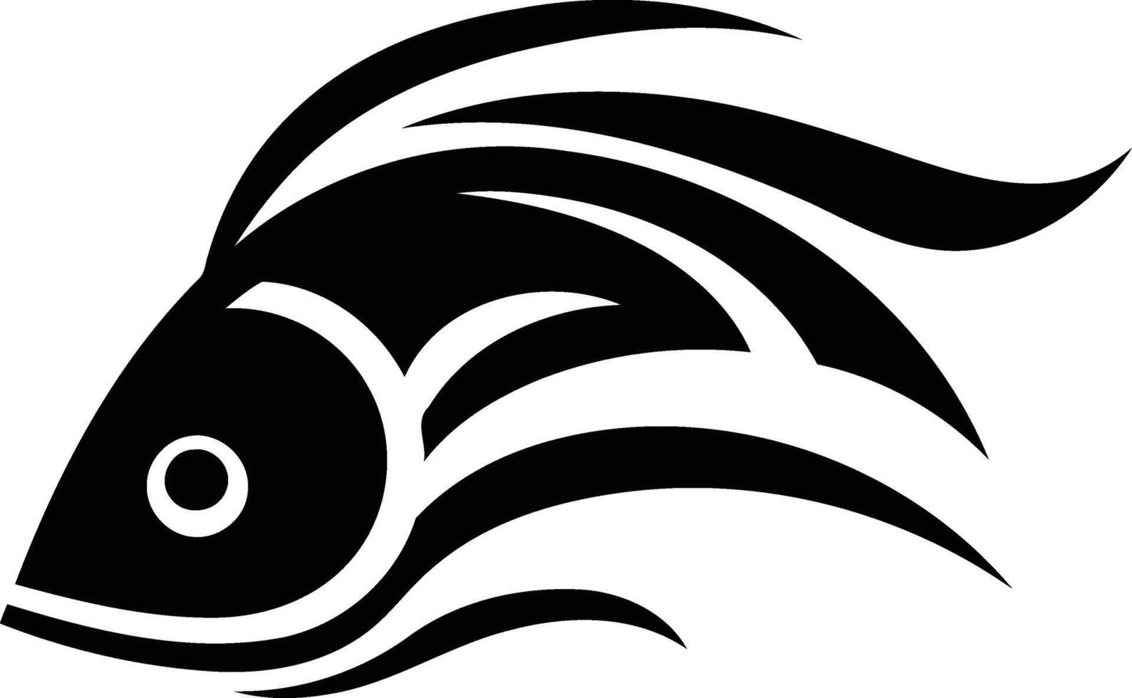 A bold, black and white illustration of a stylized fish design vector