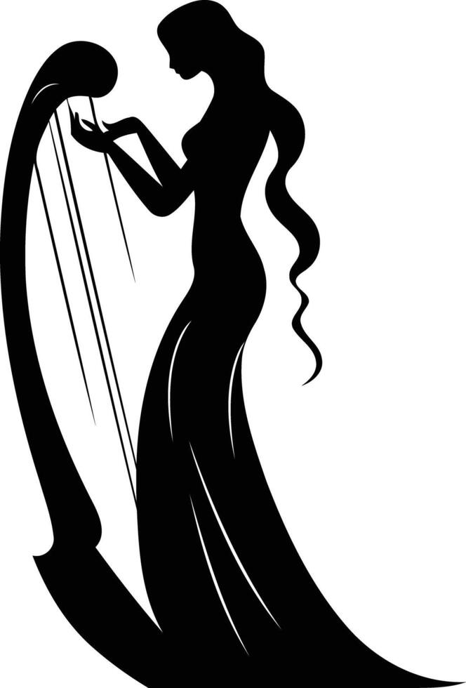 Elegant silhouette of a woman playing a harp vector