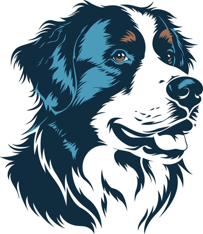 Bernese Mountain Dog Portrait in Blue and White vector