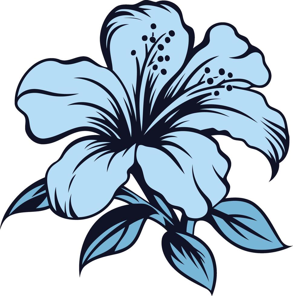 Blue Flower with Detailed Petals and Leaves vector