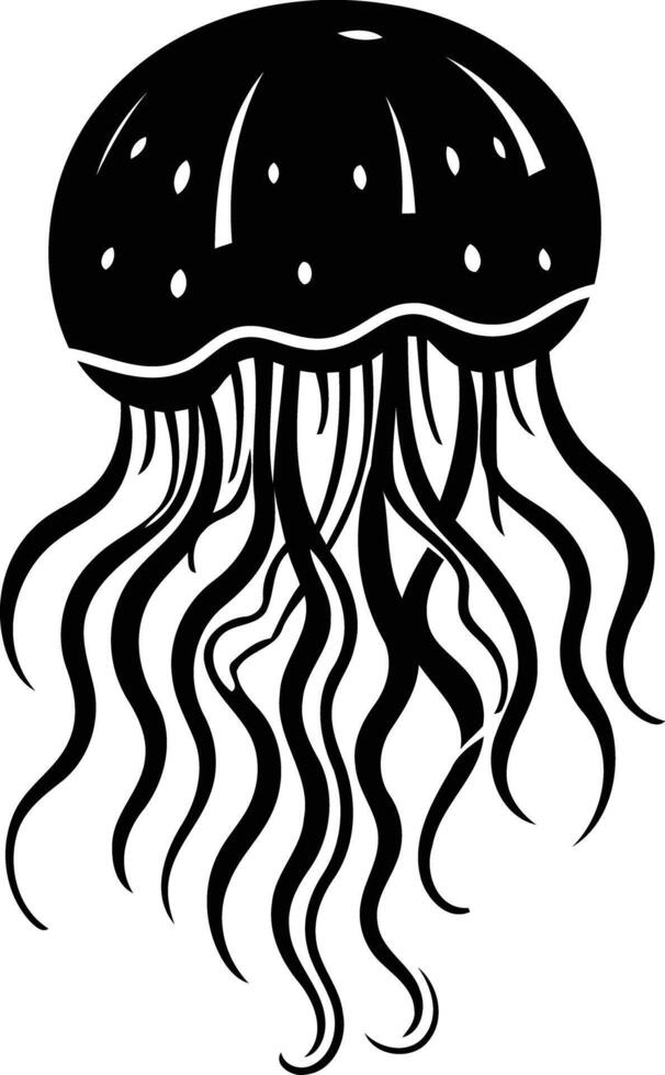 Simple black and white illustration of a jellyfish with a detailed and intricate design vector