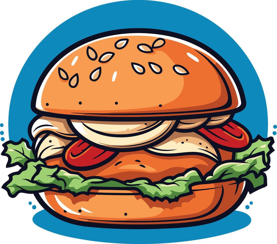 Juicy Burger with Sesame Seed Bun vector
