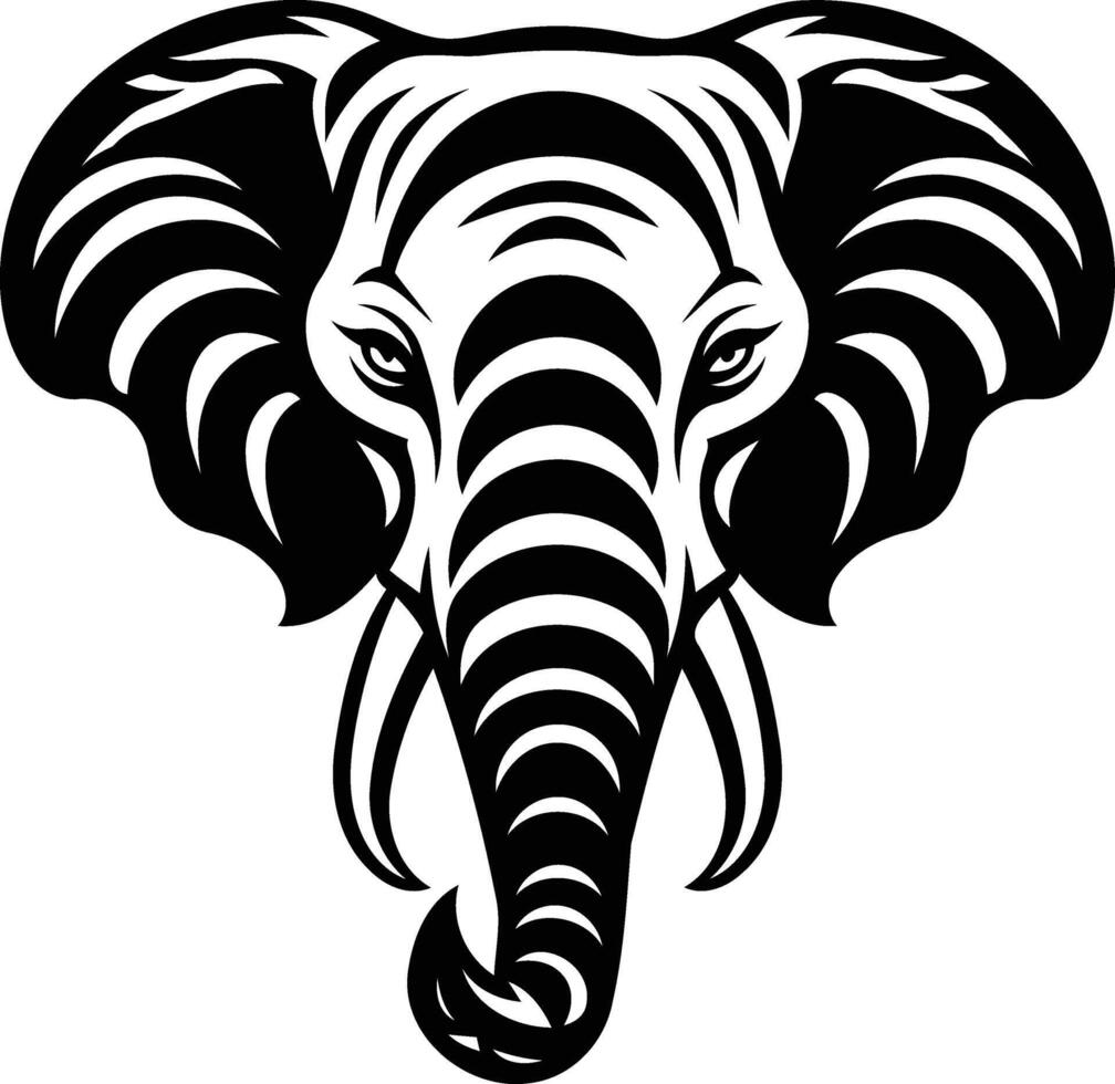 Bold black and white elephant head illustration, perfect for tattoo design, logo creation, or any project needing a powerful animal symbol vector