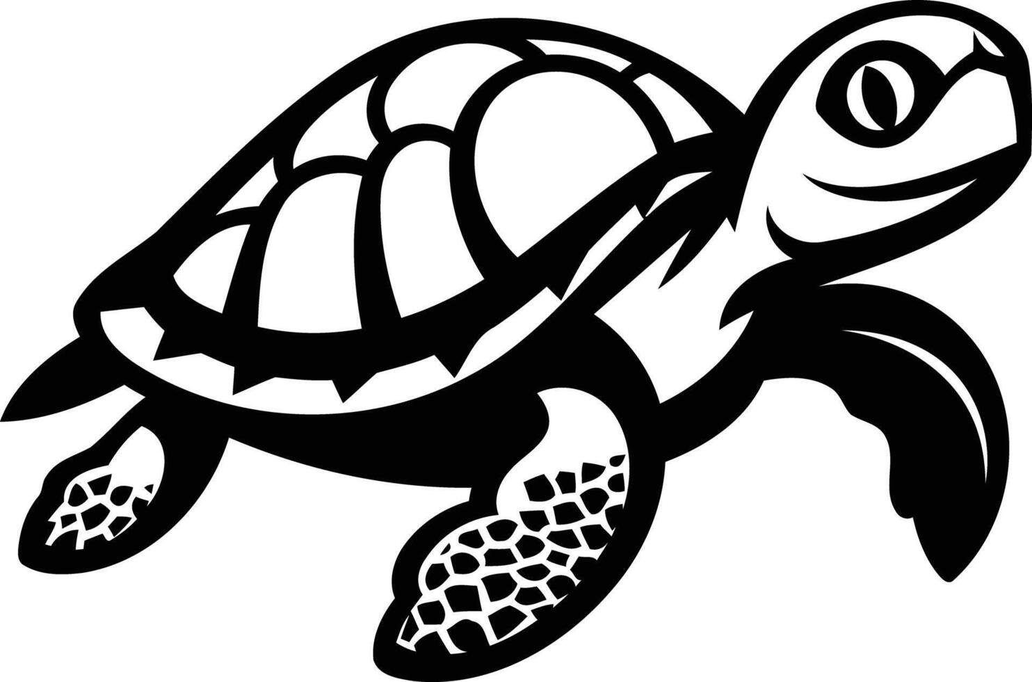 A simple yet striking black and white illustration of a sea turtle, perfect for logos, icons, or any design requiring a marine symbol vector